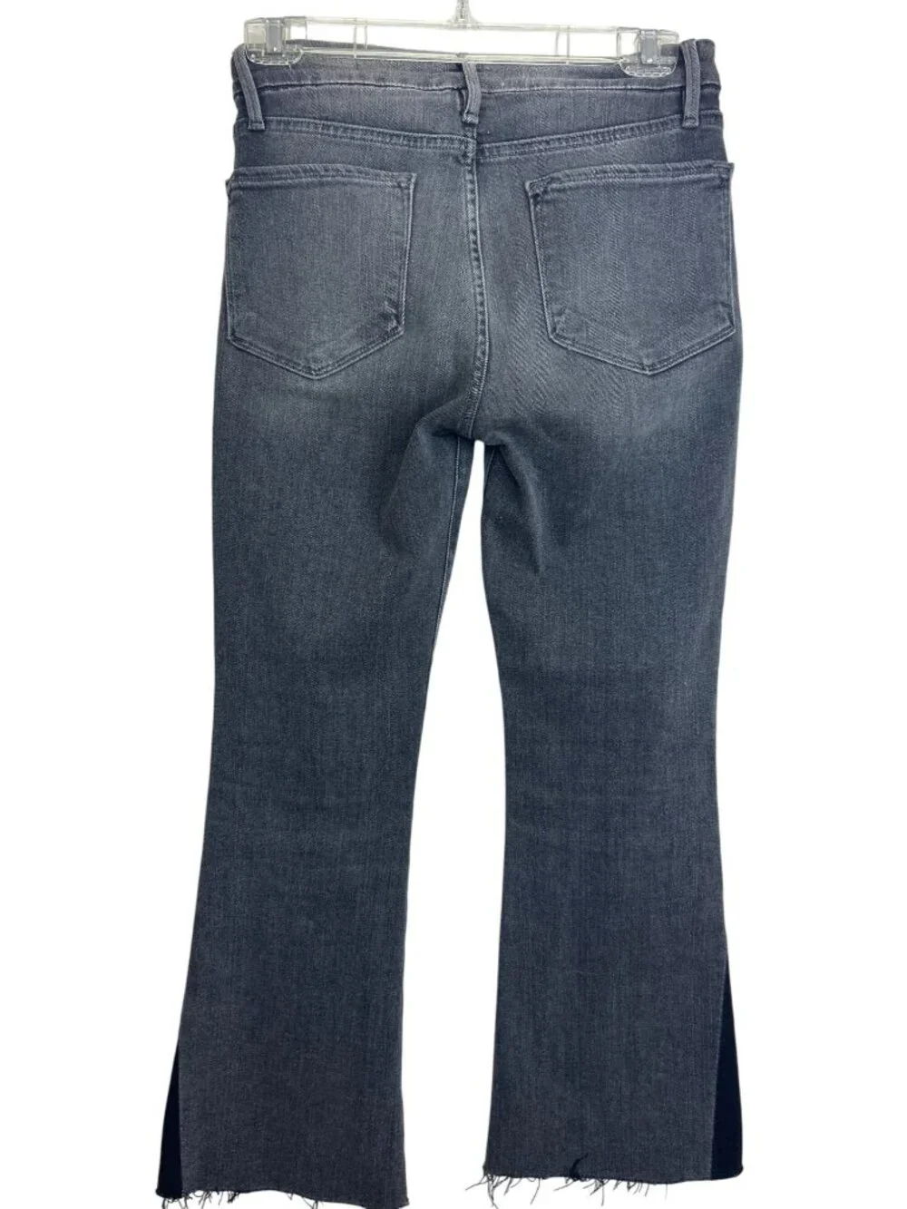Frame Women's 26 Le Crop Mini Bootcut Jeans Gray w/ Black Panels Frayed Hem